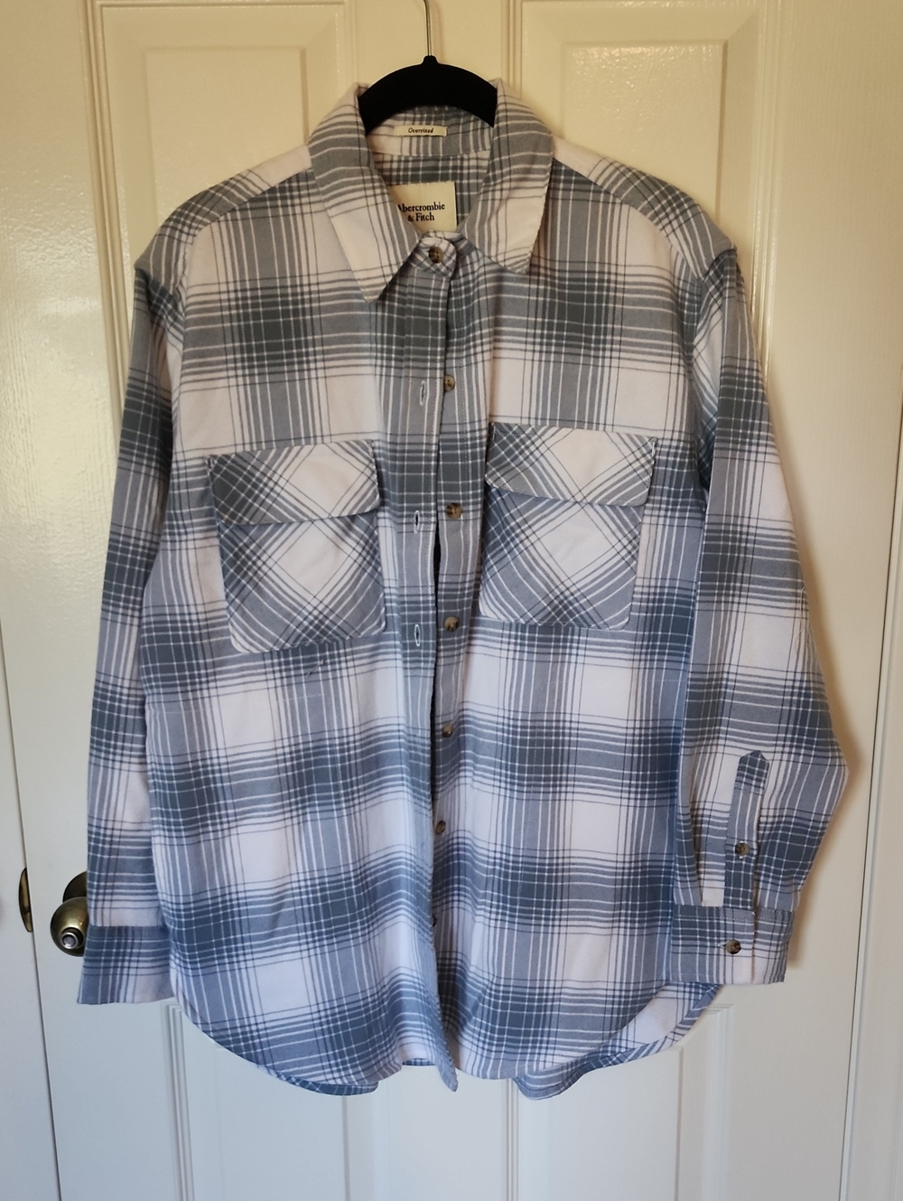 Abercrombie & Fitch Oversized Flannel Blue and White Plaid Shirt